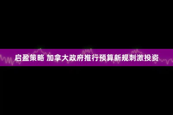 启盈策略 加拿大政府推行预算新规刺激投资